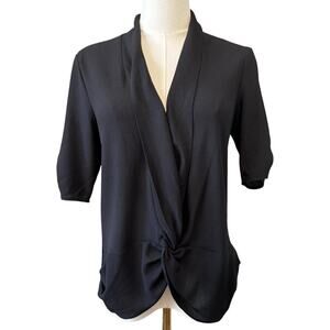 New 1.STATE REVOLVE Women's Black Draped Knot-Front 3/4 Sleeve Blouse Size XS
